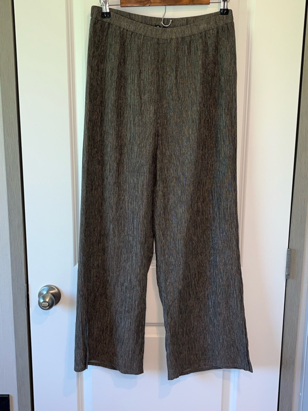 Eileen Fisher Textured Pull On Light Breezy Casual Wide Leg Pants Small